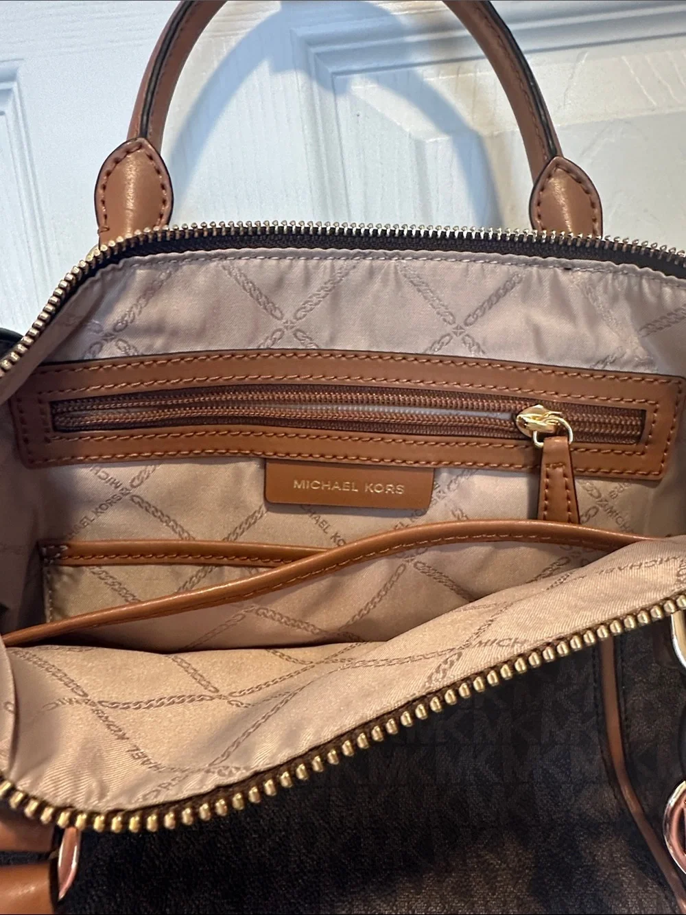 Michael Kors Brown Satchel with Tan Accents